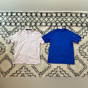 Men’s Golf Nike Dri-Fit Pink Polo & Blue Mock Neck Shirts Large
